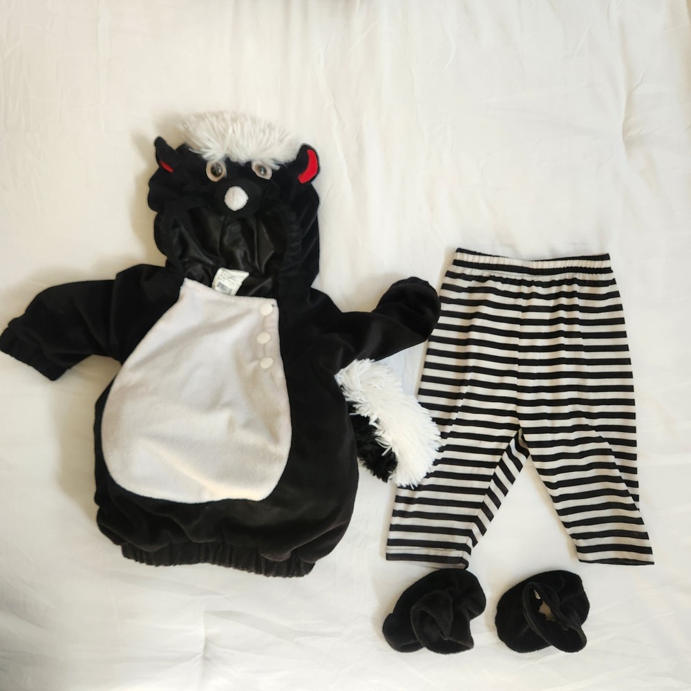 Black White Plush Skunk Costume Set Kids 0-6M, Halloween, cos play, baby, funny